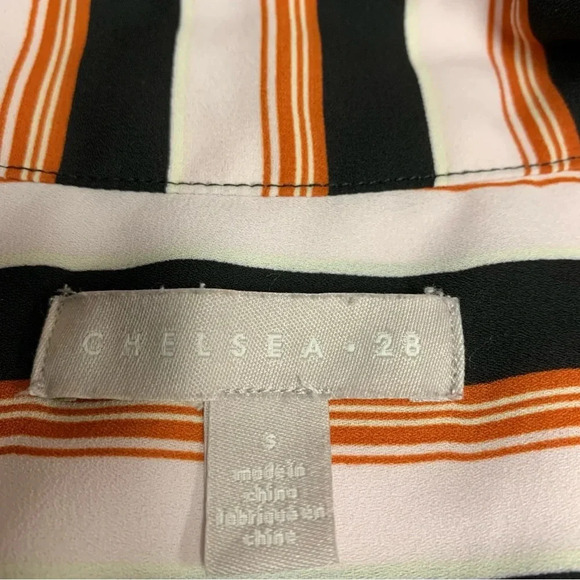 Chelsea 28 top size small fun white/black/orange striped top fun sleeves - Picture 5 of 10